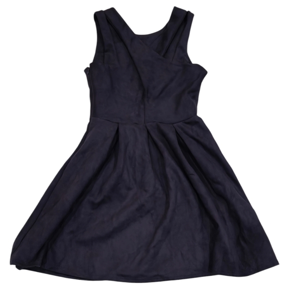 ModCloth Jessy B Mini Dress Pleate Navy Faux Suede Fit & Flare Skater Size Small - Picture 2 of 12